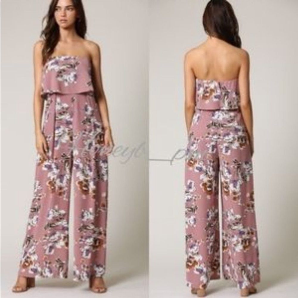 Honey B’s Mauve Lavender Floral Strapless Jumpsuit: Small NWT - Picture 1 of 2